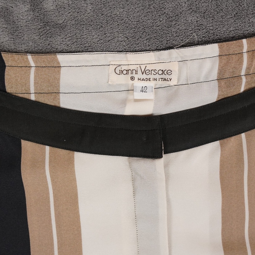 Gianni Versace Silk Shirt Womens 42 Black Brown Color Block Italy Vintage 70's - Picture 3 of 12